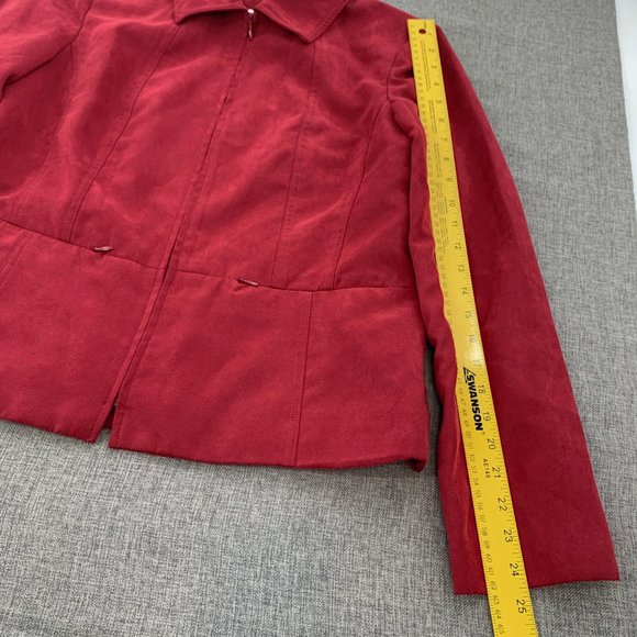 Dressbarn Red Suede Zipper Jacket Collared Pockets Large Lined Polyester Long Sl - Picture 6 of 16